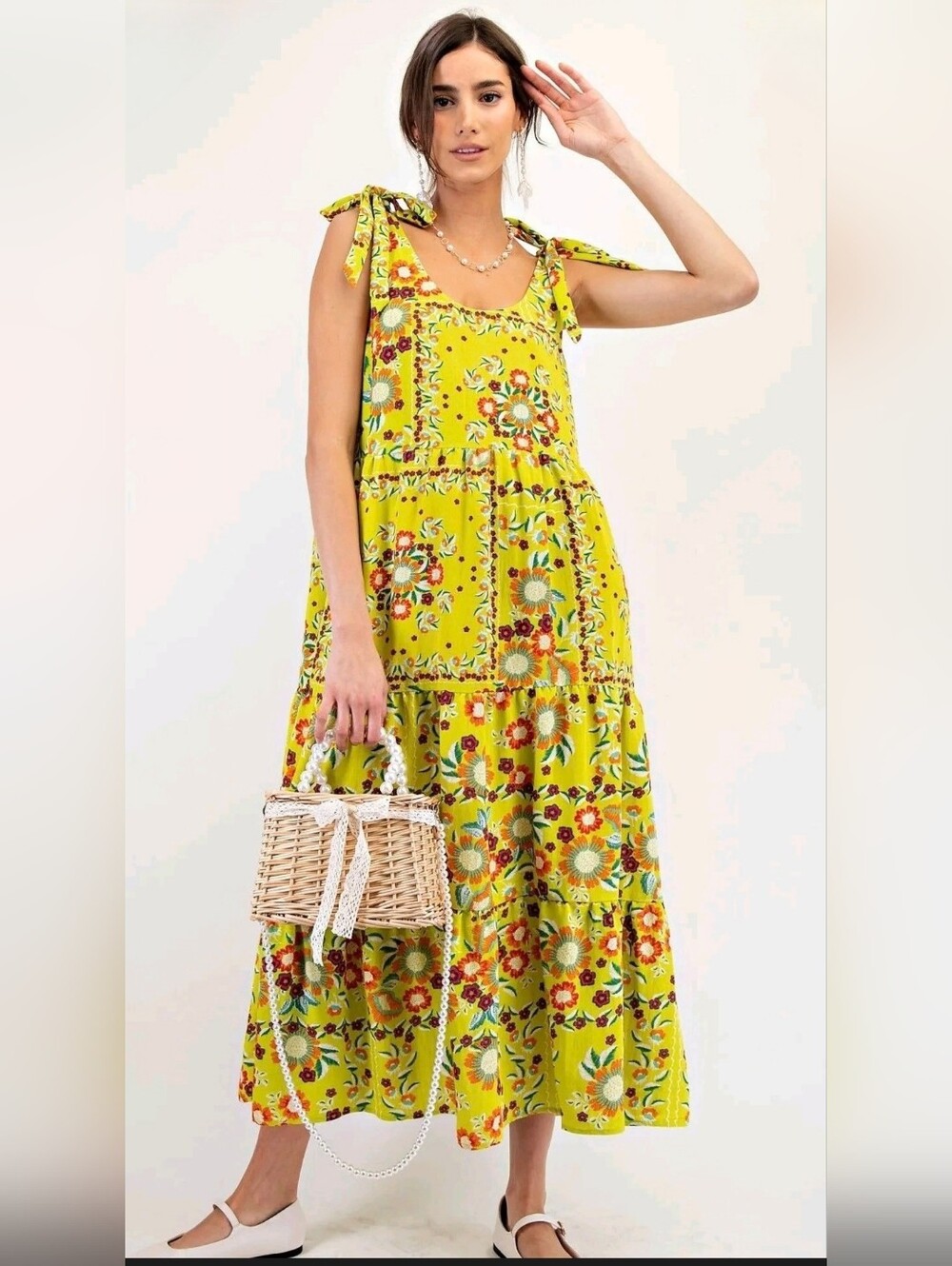 Easel Los Angeles Floral Tiered Maxi Dress NWT | Size Large